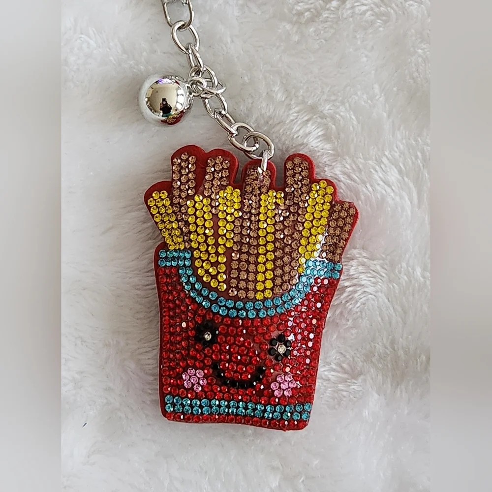 French Fries Red and Yellow Rhinestone Keychain Bag Charm